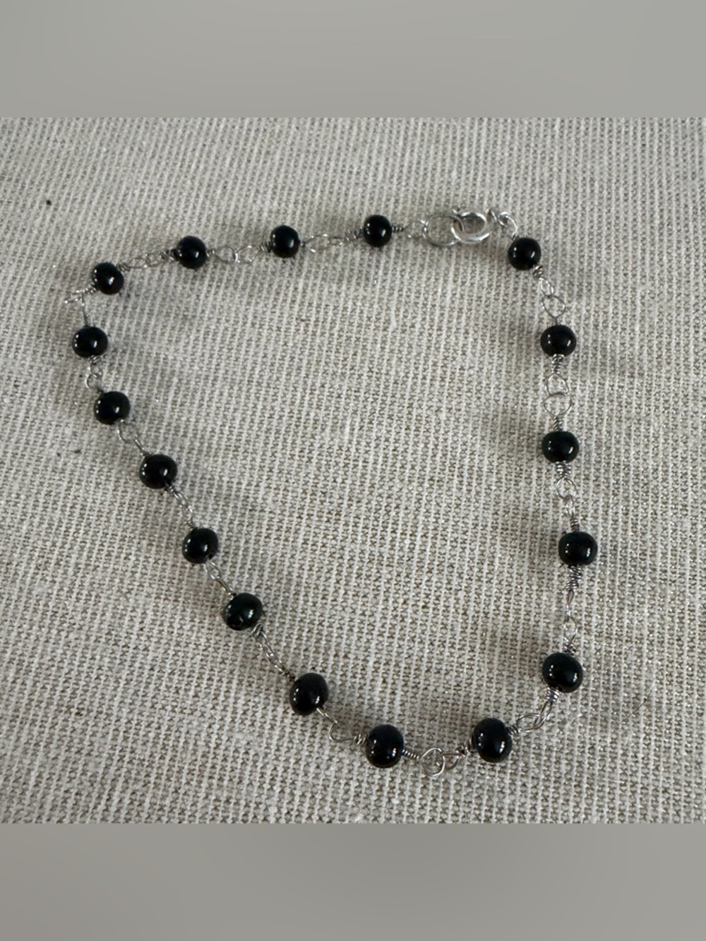 Silver Black Bead Bracelet